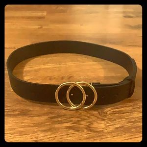 Faux leather black belt with Gold Detail